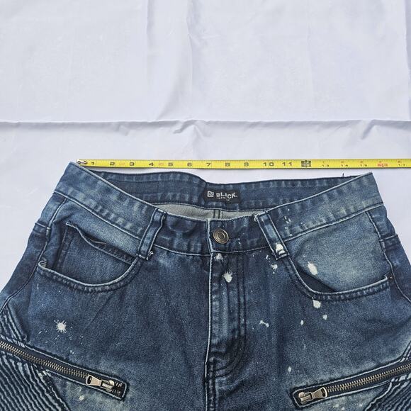 CJ Black Premium Mens Blue Denim Paint Ribbed Skinny Biker Jeans Fit 32x32 - Picture 7 of 14